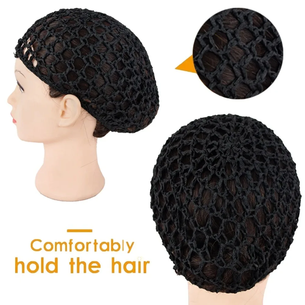 1pc malha crochê rede de cabelo snoods para mulheres, macio rayon malha crochê hairnet capa de cabelo acessório para dormir (preto)