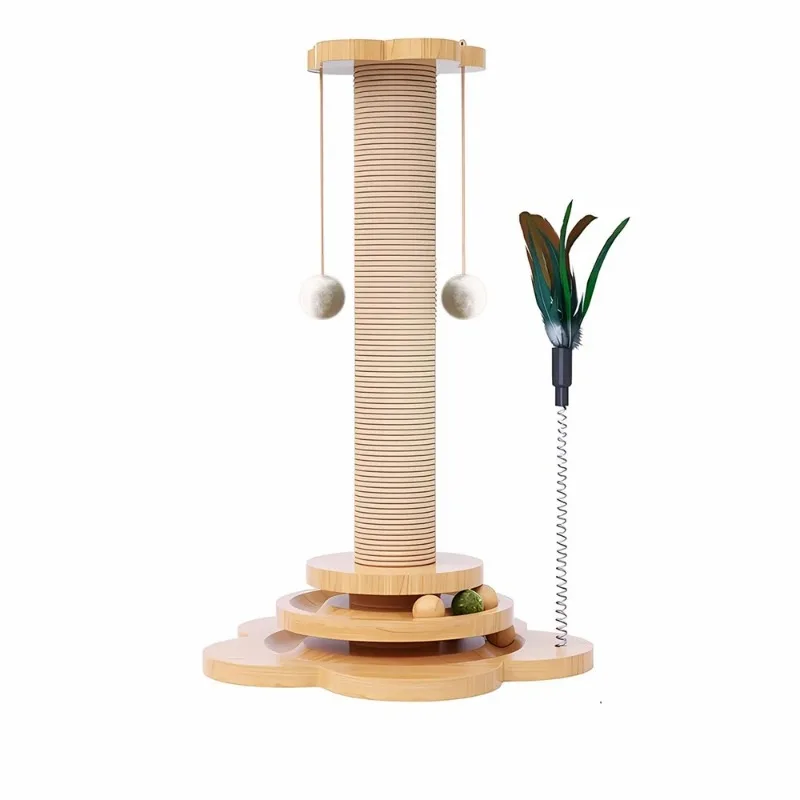 Toy Solid Wood Cat Turntable Funny Cat Stick Balls Durable Sisal Scratching Board Cat Supplies Cat Grab Column