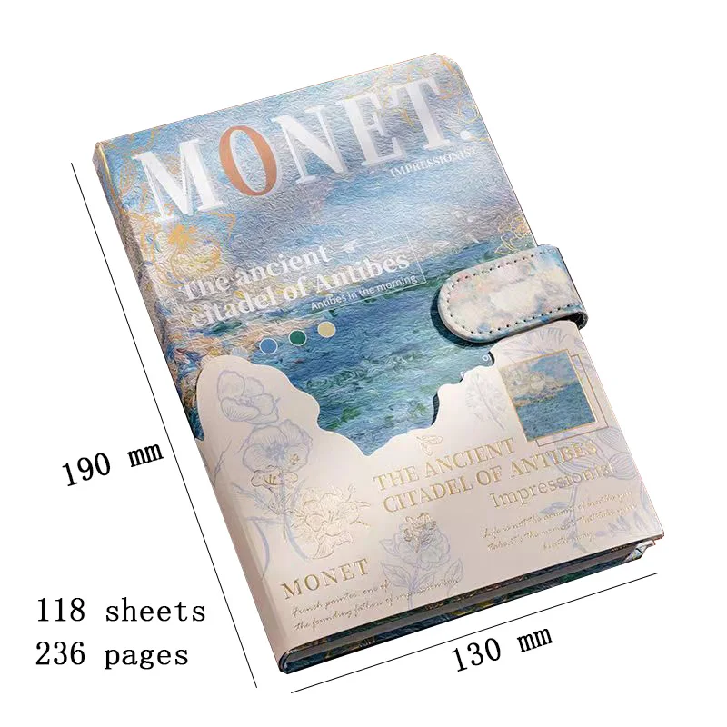 Beautiful Retro Notebook Classic Design Monet Oil Painting Color Page Illustration Hardcover Diary Student Notepad