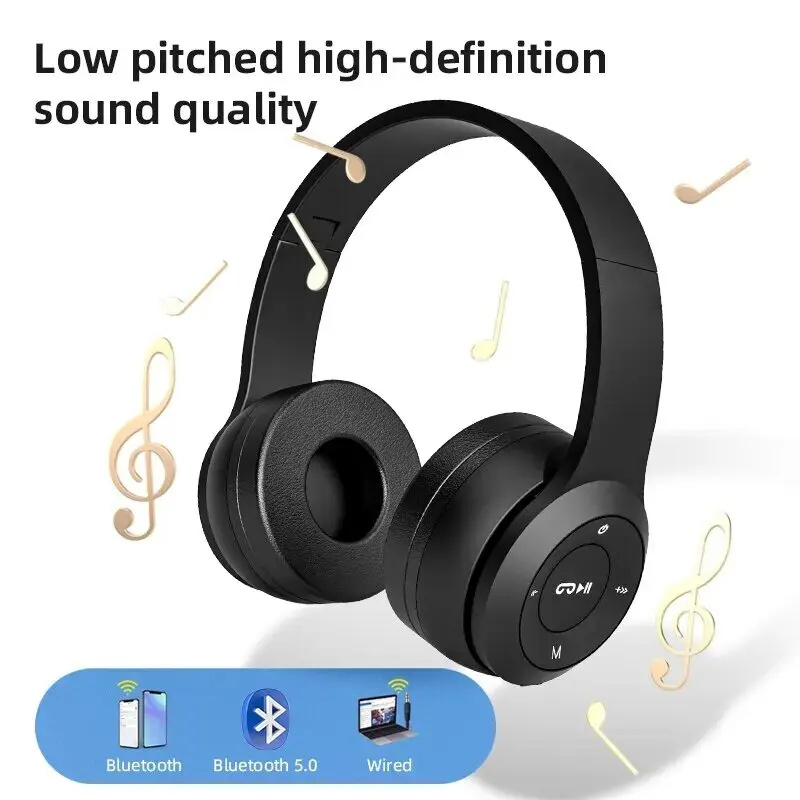 P47 ワイヤレス Bluetooth ヘッドフォンマイクヘッドセットステレオサウンドイヤホンスポーツゲーミングヘッドフォンサポート PC スマートフォン