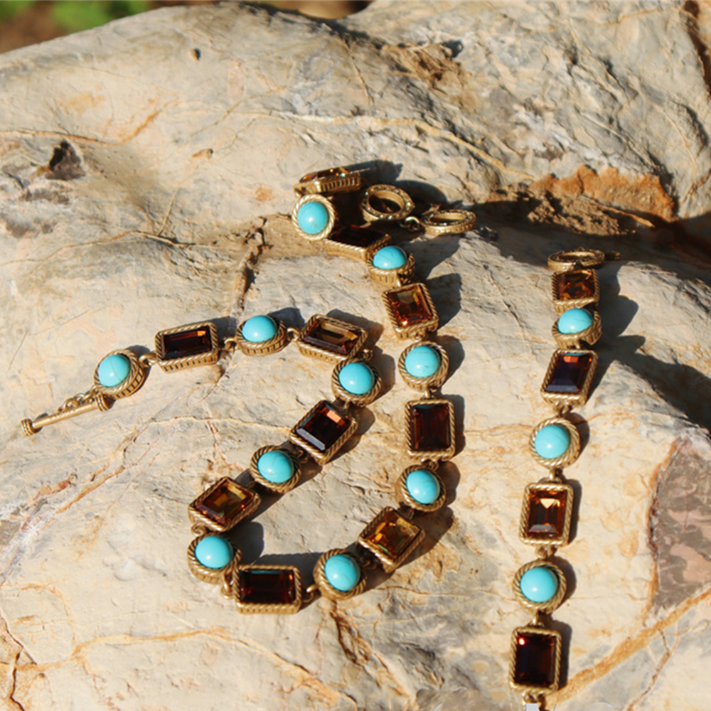 Fashion Vintage with Zircon necklace Beaded Necklace Bracelet  for women's girl jewelry sets women's set