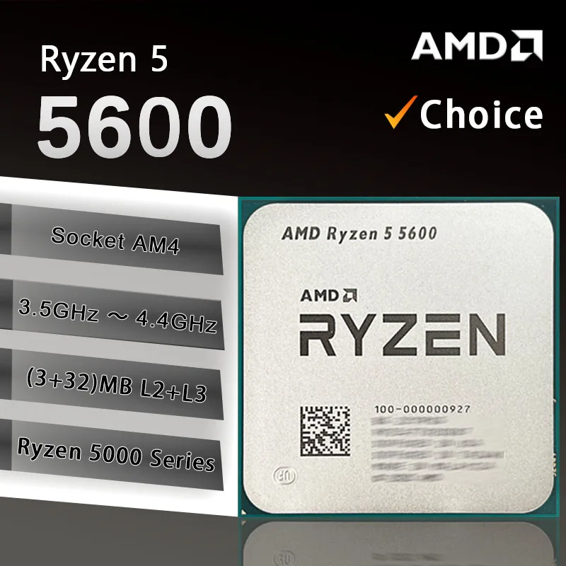 Procesador de CPU AMD Ryzen 5 5600 R5 5600 3,5 GHz, 6 núcleos, 12 hilos, 7NM, L3 = 32M, 100-000000927, sin ventilador