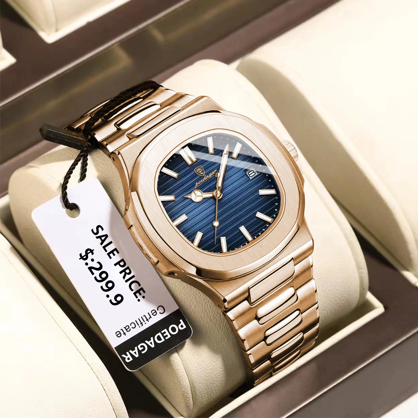 POEDAGAR Fashion Square Männlichen Quarzuhr Wasserdicht Leucht Datum Edelstahl Mann Uhr Business Luxus herren Uhren Reloj