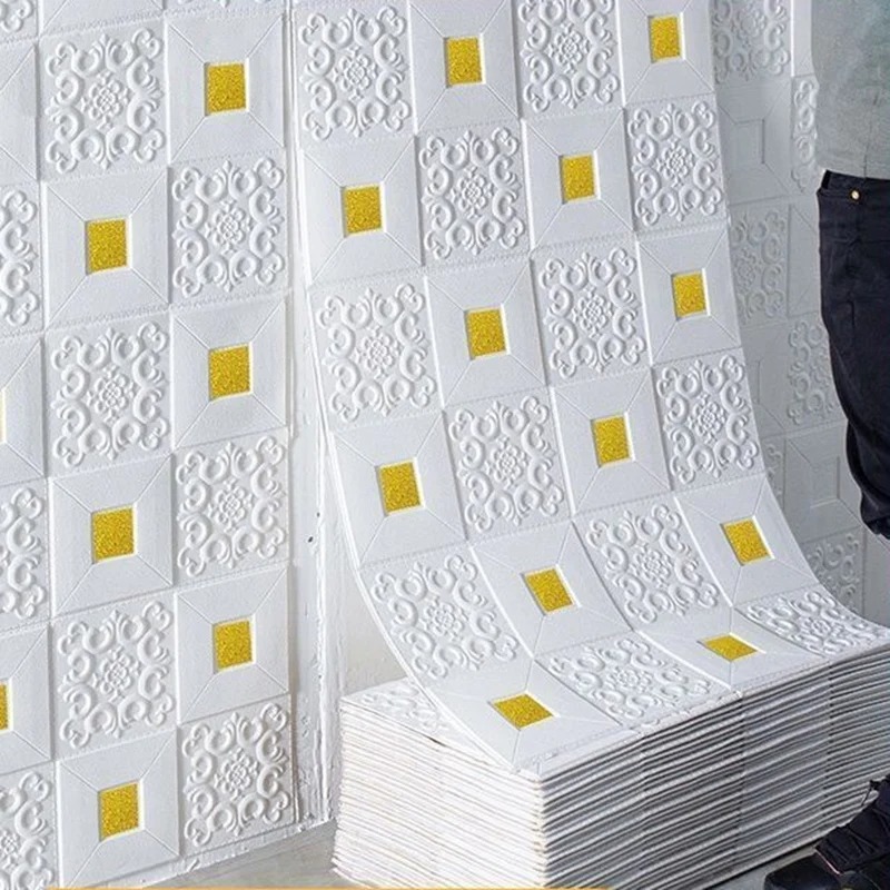 3D Tile tijolo parede adesivo, painel de espuma auto-adesivo, papel de parede impermeável, Bed Room, Decoração Home, 70cm x 70cm, 1-10pcs
