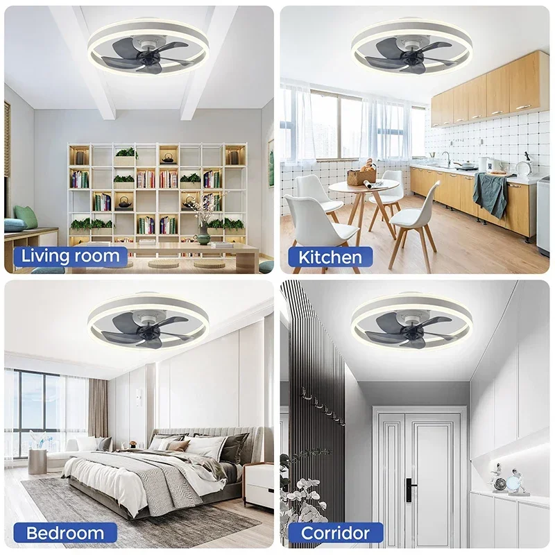 Ventilatori da soffitto con luci Controllo remoto APP Motore CC Dimmerabile continuo Motore CC a 6 velocità Dimmerabile continuo 33-40 cm Luce ventilatore intelligente