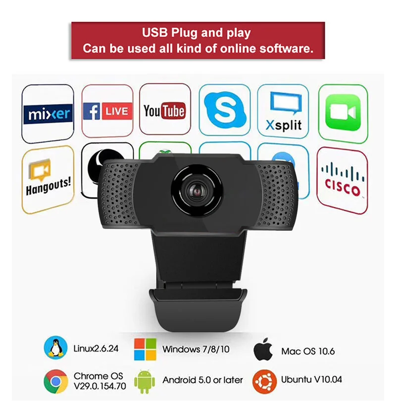 Nova webcam 1080p full hd câmera web com luz de preenchimento led microfone usb plug web cam para computador mac portátil desktop câmera