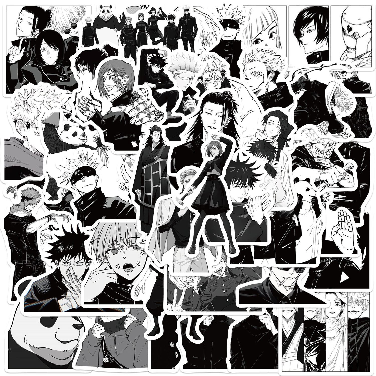 50 pçs anime jujutsu kaisen adesivos estilo preto e branco graffiti adesivos diy telefone do carro portátil skate guitarra adesivos