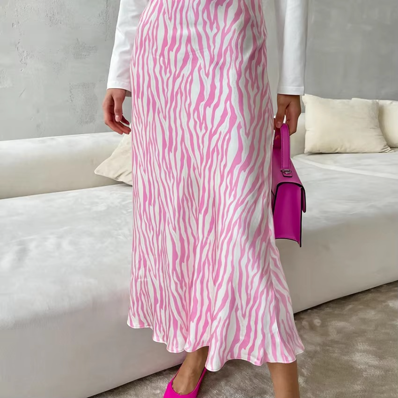Elegante Zebra Zomer Rokken Vrouwen Hoge Taille Satijn Roze Lange Jurken Vintage Fishtail Rok Mode Dame Dameskleding