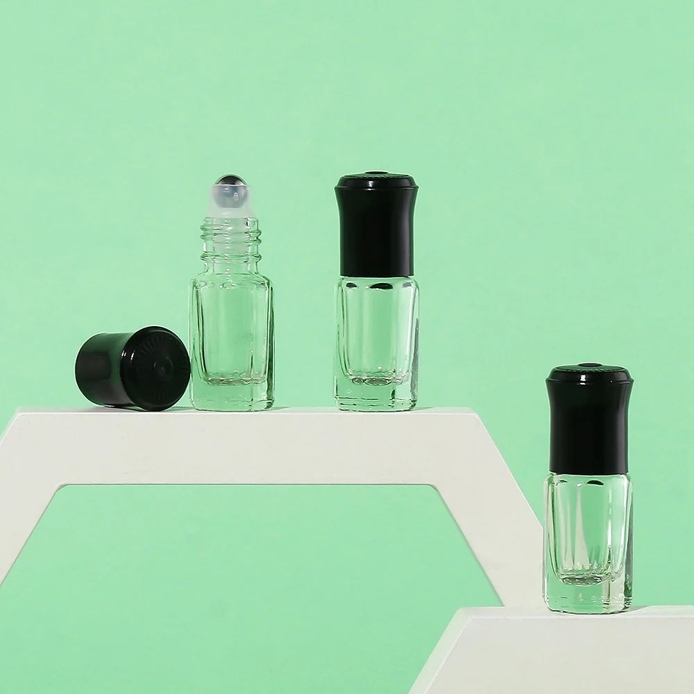 3pcs 3ml 미니 팔각형 모양 휴대용 유리 롤온 병(강철 공 포함) - 여행 및 화장품 보관에 적합