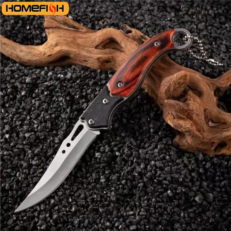 Cuchillo plegable compacto con hoja de acero inoxidable duradera, herramienta de supervivencia multifuncional para acampar
