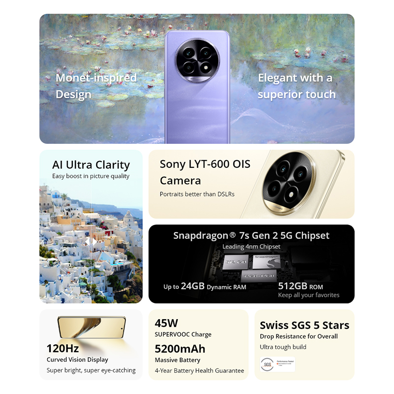 Version globale realme 13 Pro 5G Smartphone Sony LYT-600 OIS Camera Snapdragon 7s Gen 2 120Hz Curved Vision Display 5200mAh Battery AI Imaging Features