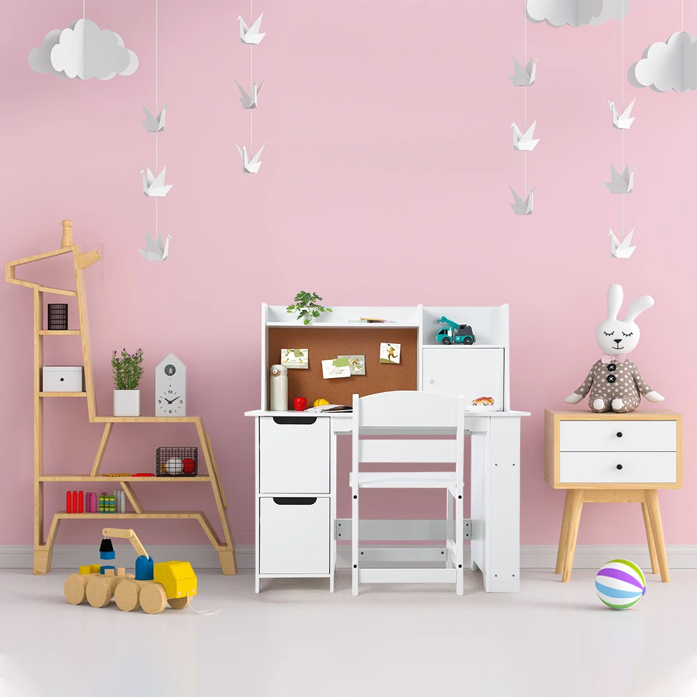 Kids Desk and Chair Set Wooden Study Table with Storage Shelf, Children School Learning Desk Set, Writing Table for Ages 3-8