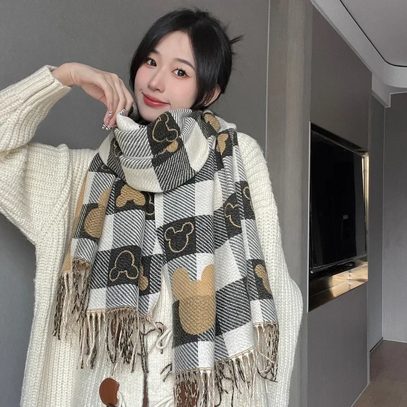 Disney หรูหราฤดูหนาวผ้าพันคอผ้าพันคอผู้หญิงอะนิเมะ Mickey Mouse Design Pashmina ผ้าห่มผ้าพันคอหญิง Shawl Wraps ของขวัญ