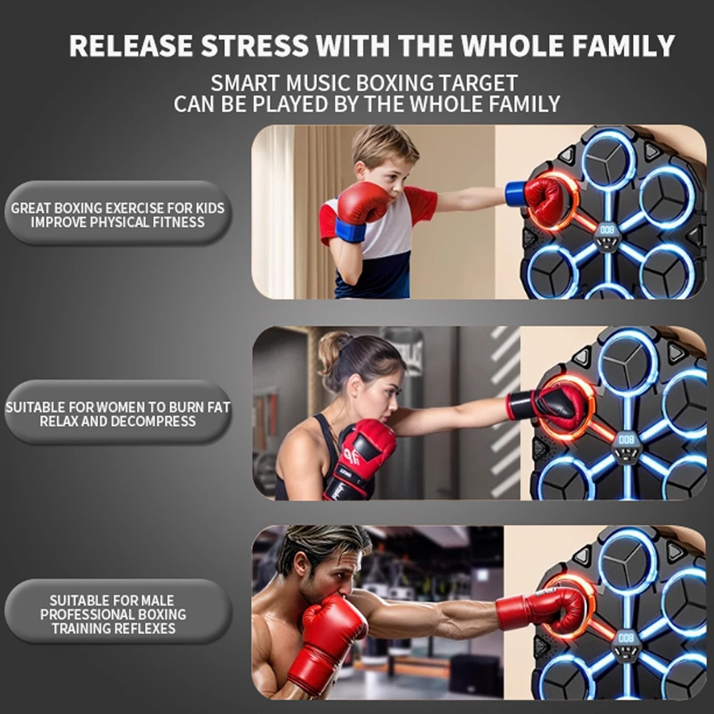 Smart Boxing Machine Home Music Wall Target Trainer With Gloves Decompression With BluetoothGames Toys Children And Adults