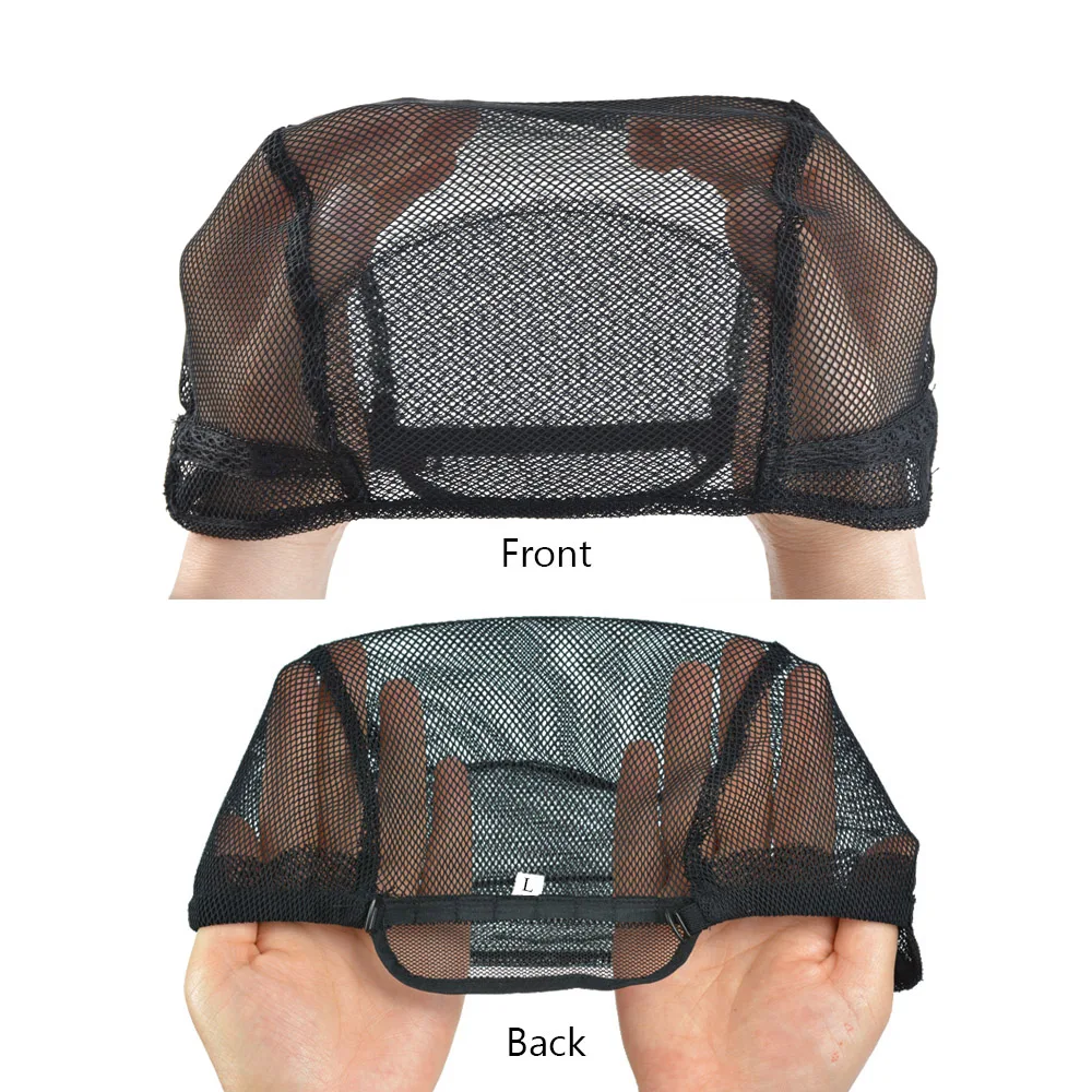 Gorros de peluca de encaje doble frontal, redecillas elásticas, gorros tejidos de malla M/L con correas ajustables para hacer pelucas, 1 ud.