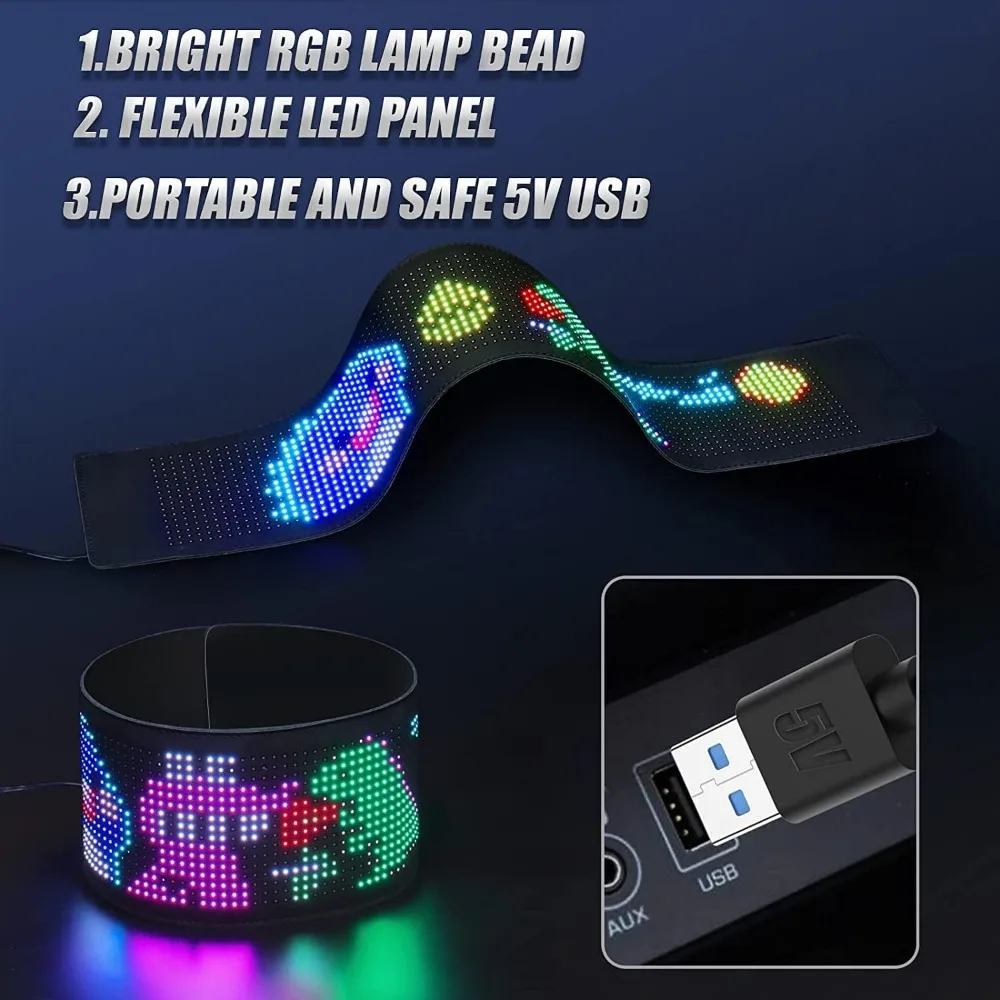 LED Matrix Pixel Panel USB 5V RGB Car Sign Bluetooth App Control Flexible Addressable Pattern Graffiti Scrolling Text Animation