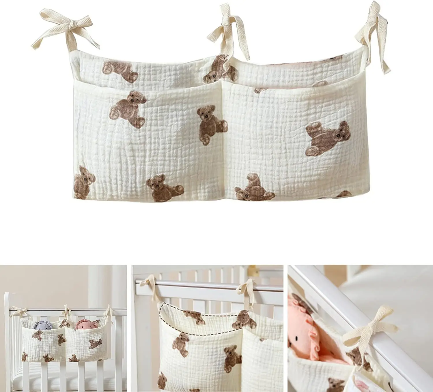 Organizzatore per culla Lettino Caddy Borsa portaoggetti per letto 2 tasche Comodino Appeso Pannolini Nursery Giocattoli Borsa Pannolini Passeggino Organizzare