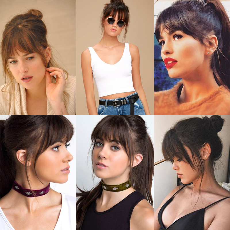 MANWEI วิกผมสังเคราะห์ Air Bangs ธรรมชาติสั้นสีน้ำตาลสีบลอนด์สีดำปลอมผมขยาย Fringe