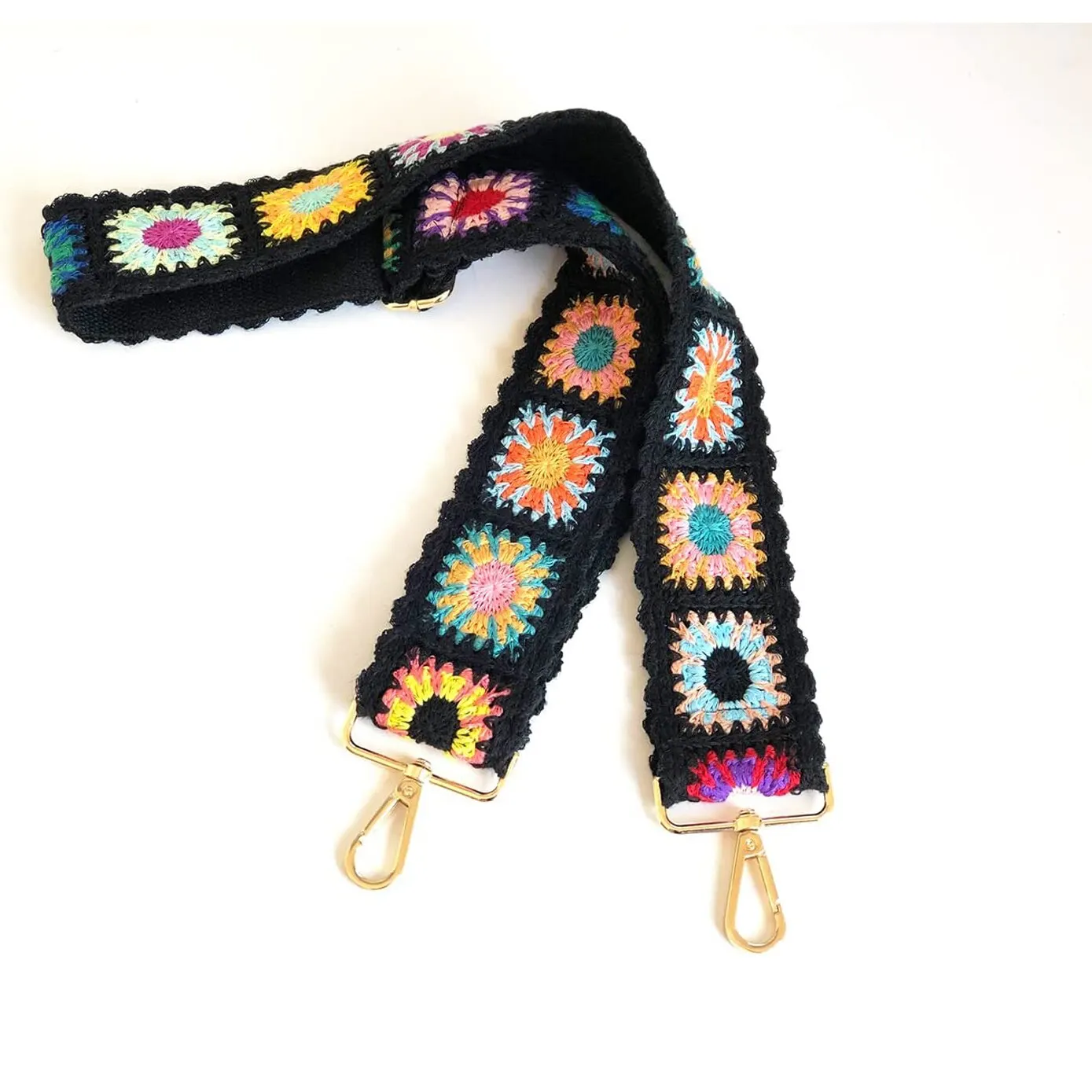 Tracolla per borsa a fiori all'uncinetto alla moda tracolla larga regolabile tracolla per borsa lavorata a maglia fai da te accessori per borsa con ricamo etnico