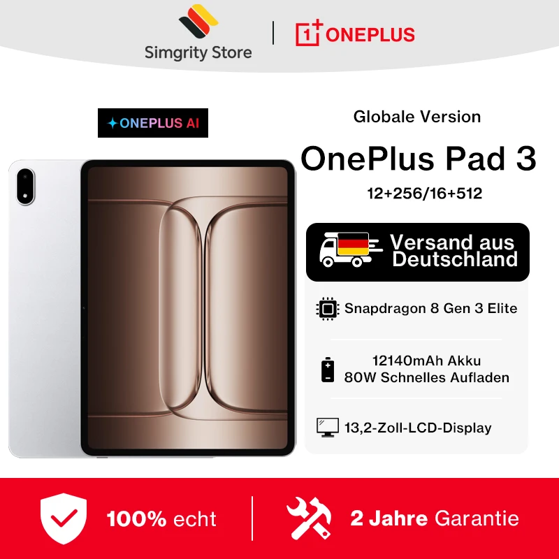【OnePlus】Versión global OnePlus Pad 3 Snapdragon 8 Elite 13,2 pulgadas 144 Hz 3.4 K Pantalla 12140 mAh Batería Cámara trasera de 13 MP