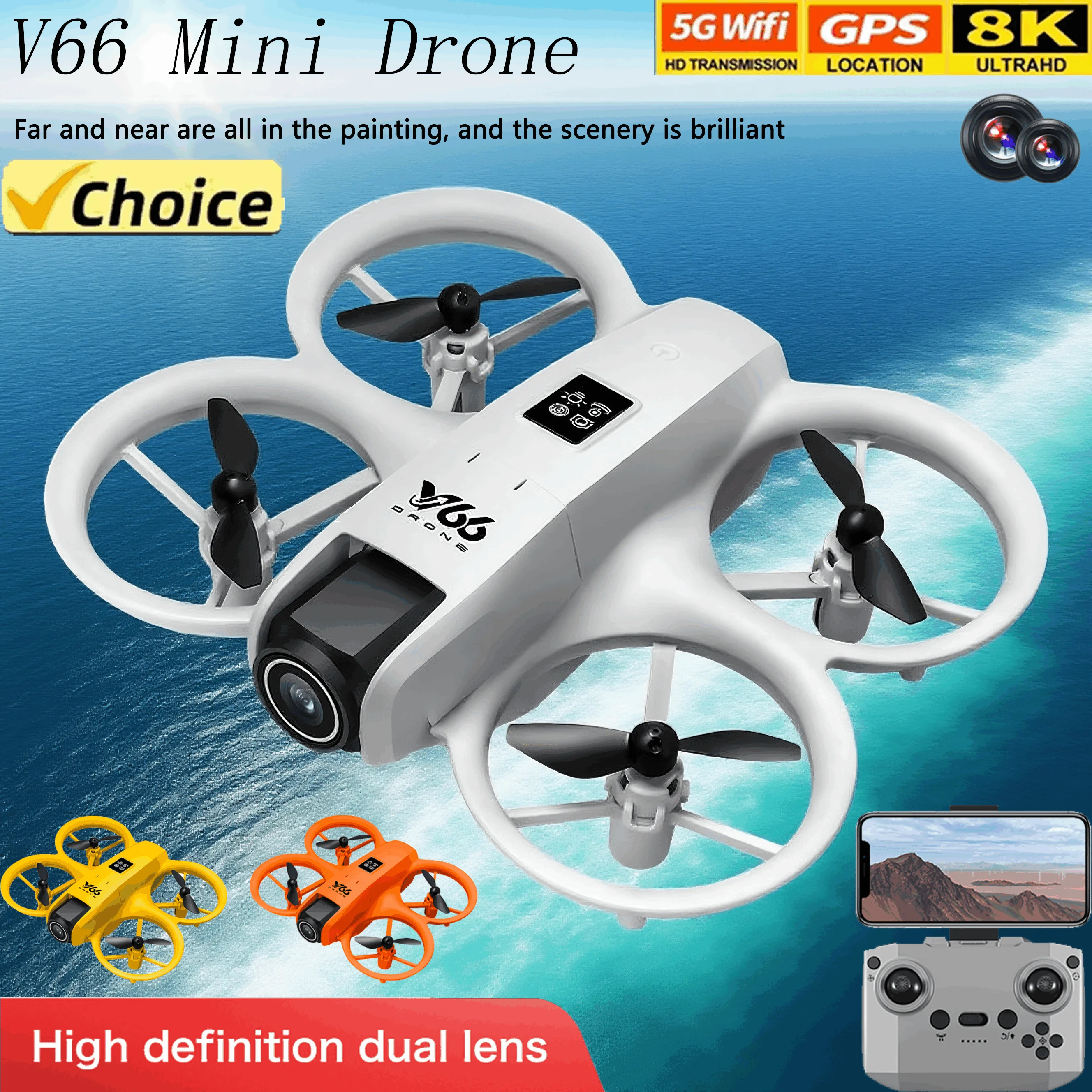 Novo v66 mini drone 8k profissão hd câmera grande angular wifi fpv rc dron altura manter helicóptero dobrável quadcopter crianças brinquedos presente