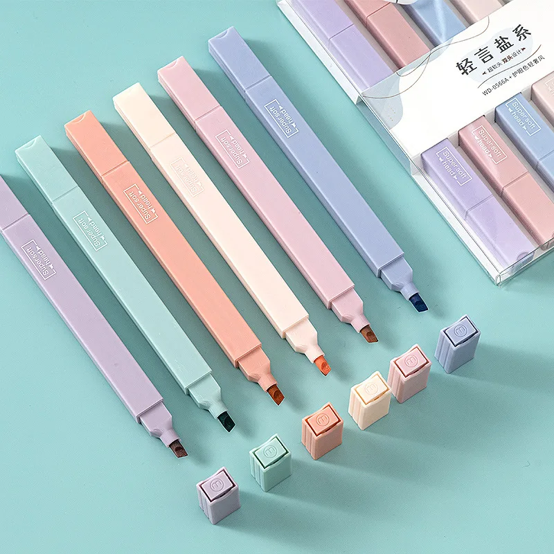 6 ชิ้น/เซ็ต Morandi สี Highlighter MARKER ปากกา Double-HEAD Highlighter ปากการายการเครื่องเขียน Back to School อุปกรณ์สาวของขวัญ