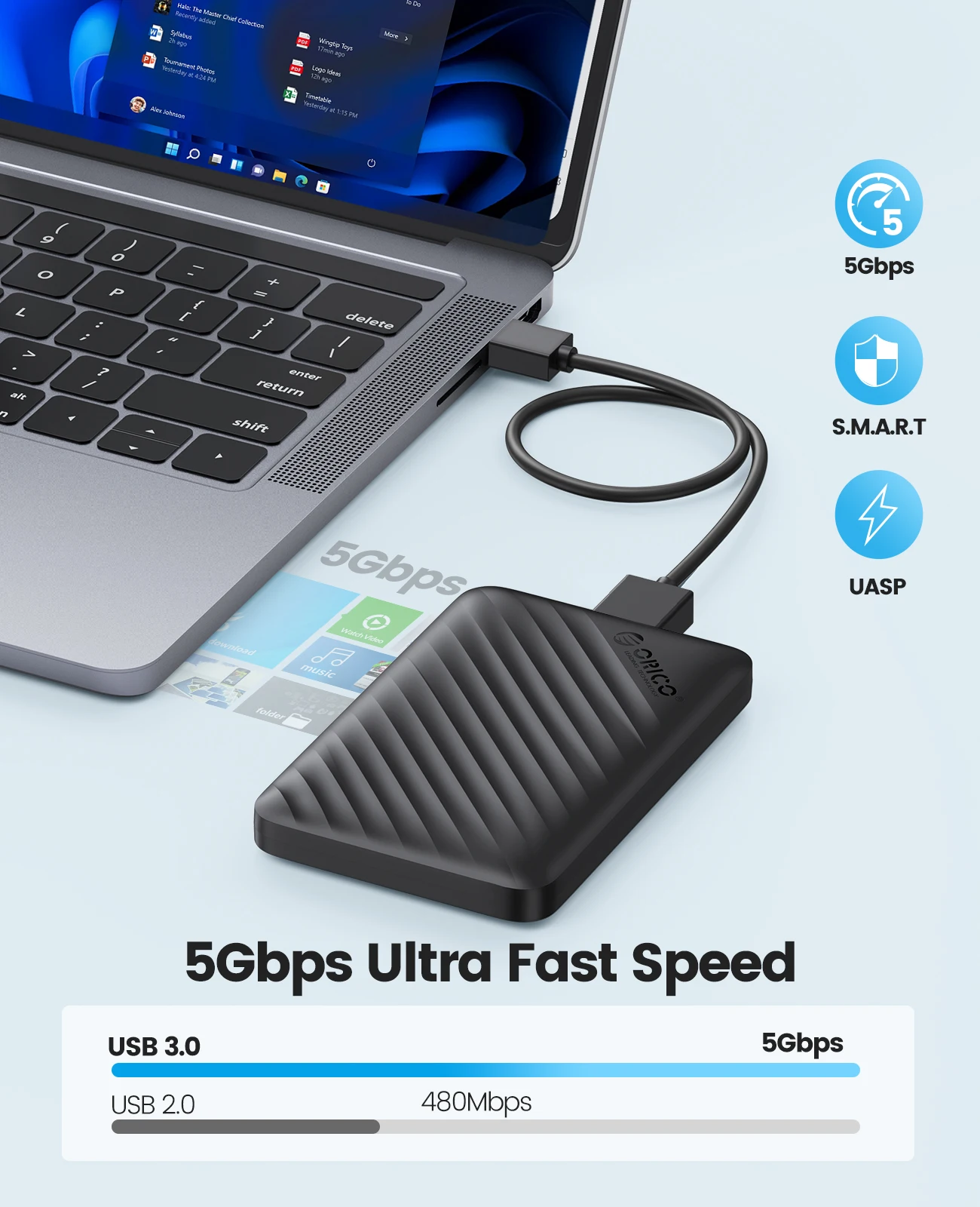 ORICO USB3.0 5Gbps caja de disco duro 2,5 pulgadas SATA a Micro B HDD SSD funda compatible con suspensión automática para PC portátil Notebook HDD