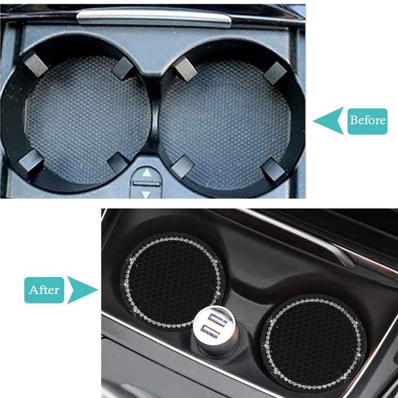 2 個車ブリンブリンラインストーンカップホルダードリンクパッド室内装飾滑り止めマットラウンド耐久性のあるコースター熱レジカーアクセサリー