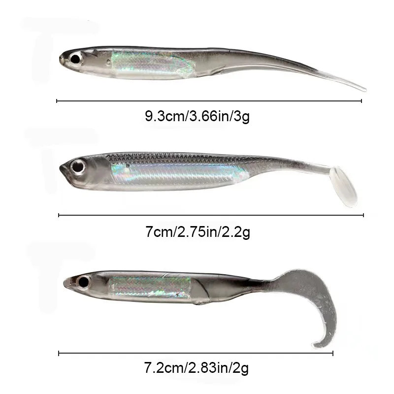5 pçs/lote pesca isca macia t cauda peixe iscas de pesca arco-íris cor lantejoulas balanço pesca spinner isca