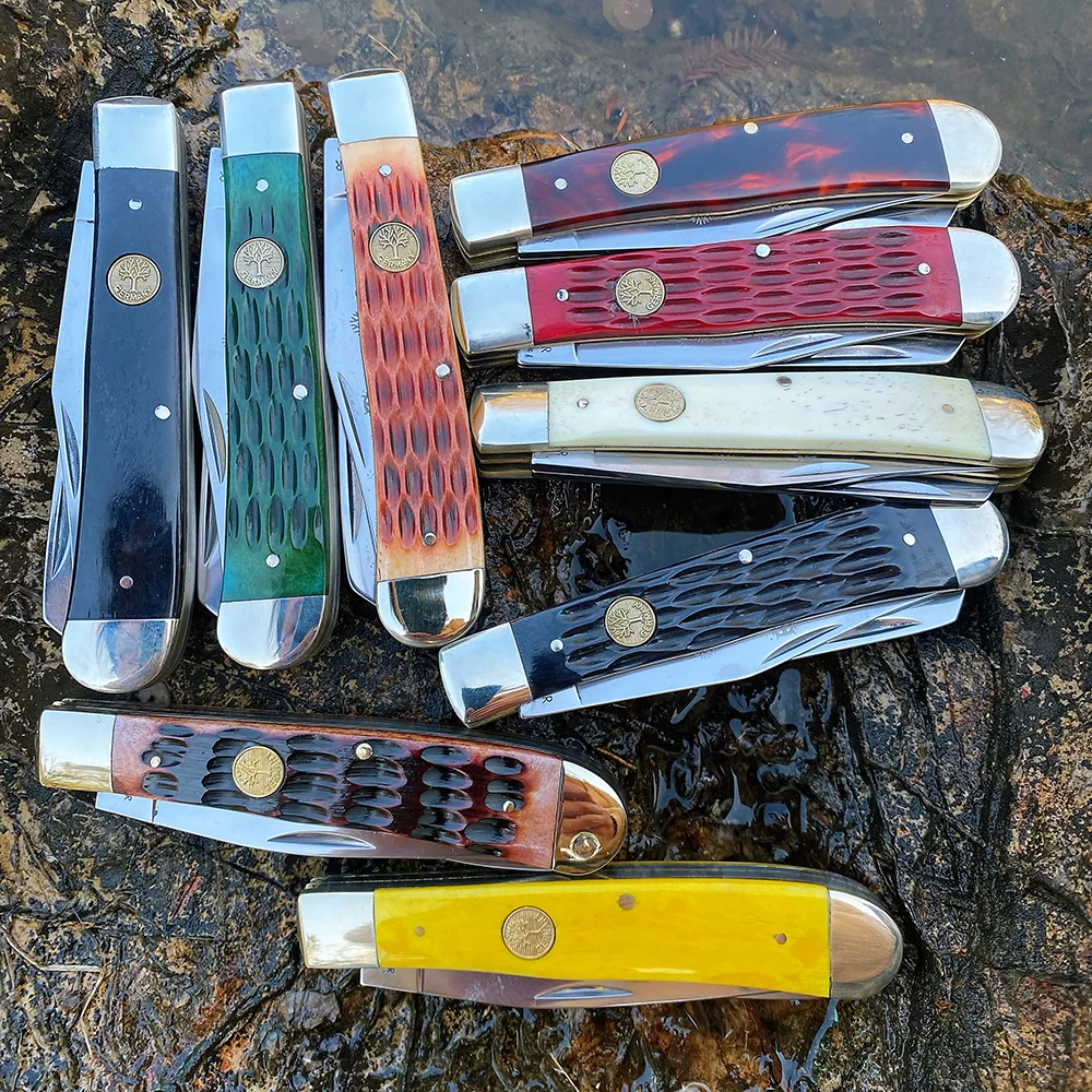Cuchillo de reloj Trapper, junta deslizante, dos hojas, Navajas de bolsillo plegables, árbol tradicional clásico, alta calidad