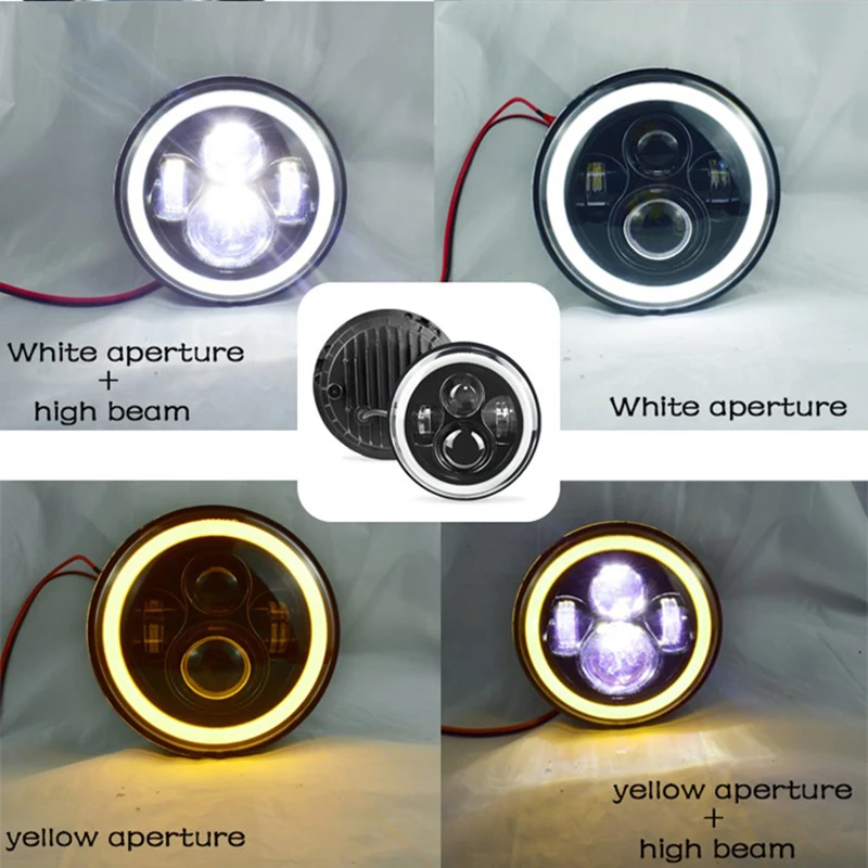 ไฟหน้ารถโมโต LED 1ชิ้น7นิ้วไฟหน้ากลม H4พร้อมไฟเลี้ยวสีเหลืองสำหรับ Jeep Wrangler JK TJ ไฟหน้ารถ