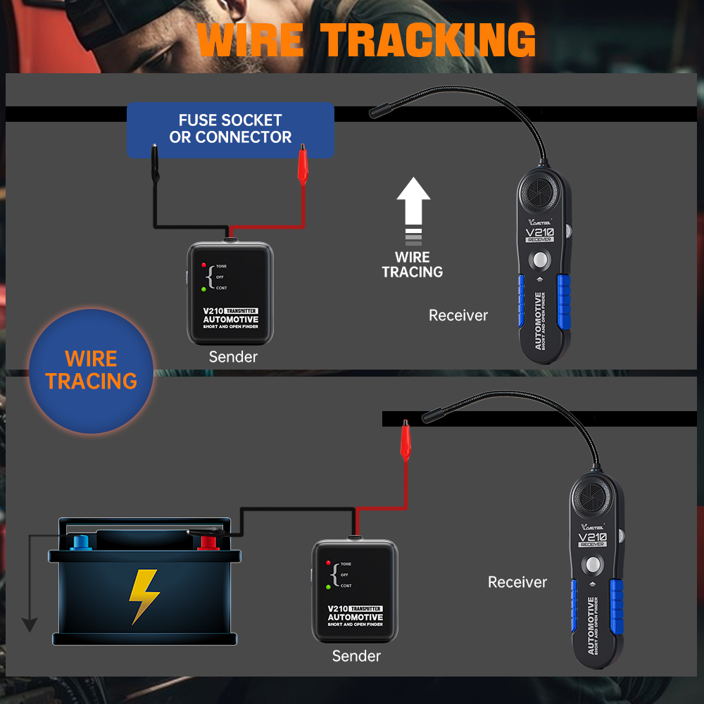 VDIAGTOOL V210 probador de circuito automotriz Cable de reparación de automóviles rastreador de cables de circuito analizador 6-42V comprobador de buscador abierto corto