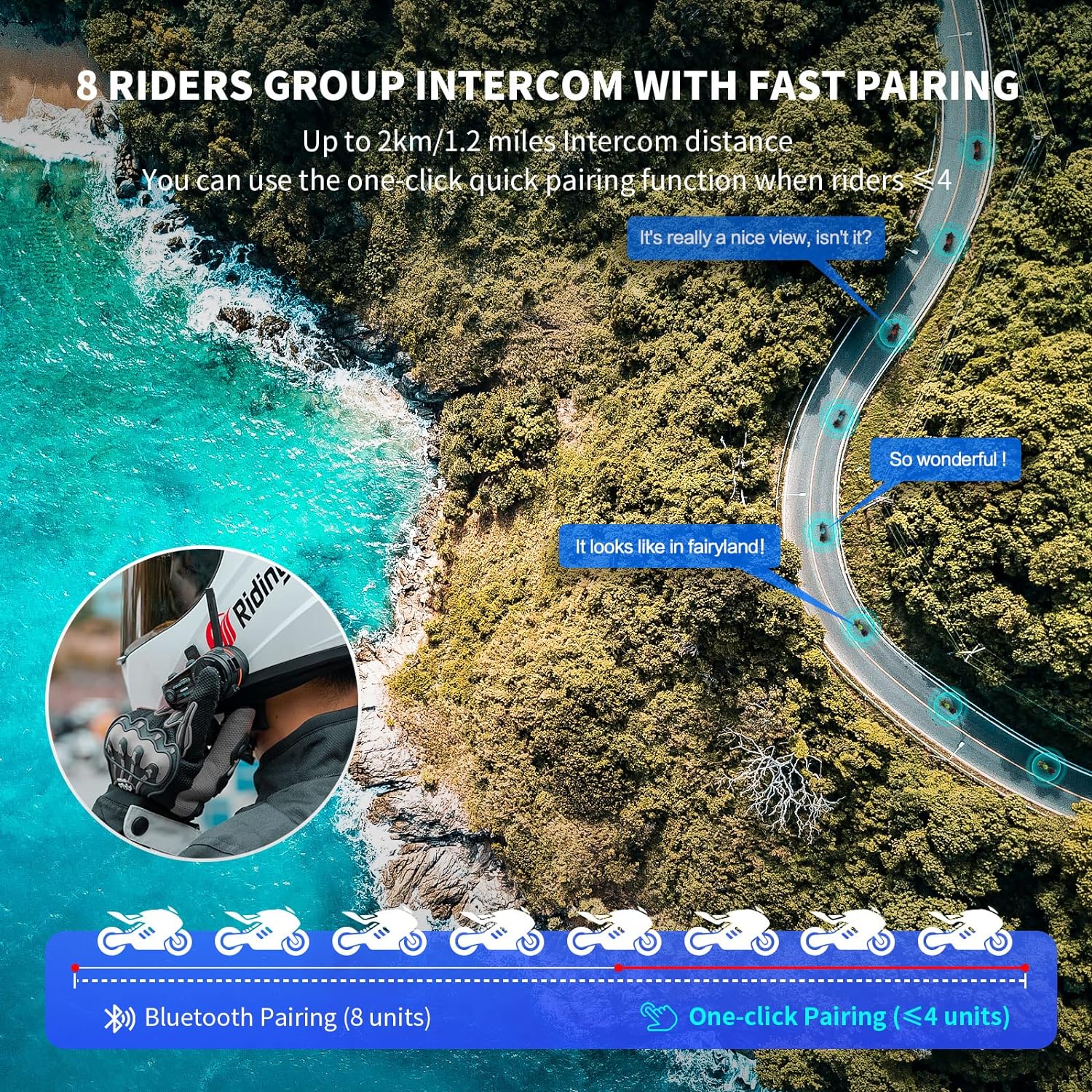 Fodsports FX8 Pro Intercom Motorcycle Helmet Headsets 8 Riders Dual Bluetooth Intercomunicador Moto Music Share Interphone