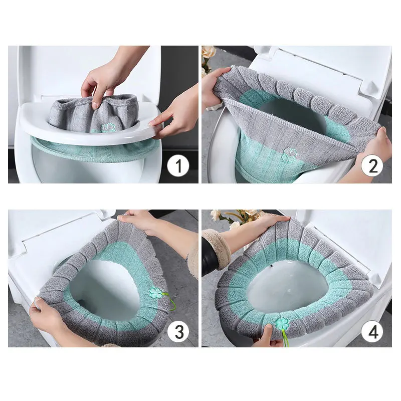 Funda cálida para asiento de inodoro, alfombrilla para inodoro, 1 pieza, accesorios de baño lavables, tejido de Color puro, almohadilla suave en forma de O