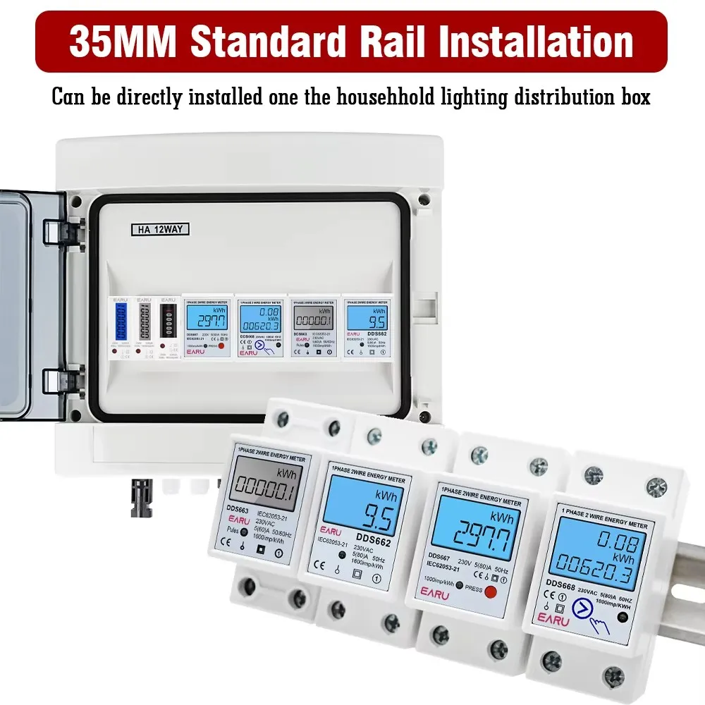 Single Phase LCD Digital Energy Meter Reset Zero kWh Voltage Current Power Consumption Counter Electric Wattmeter 230V Din Rail
