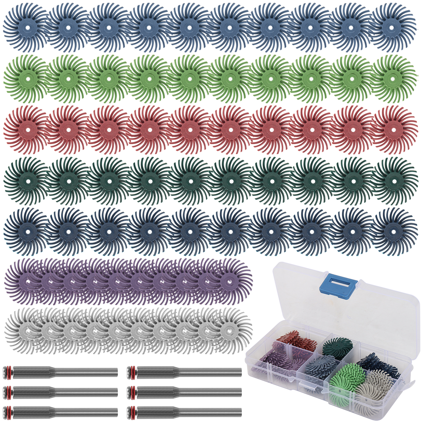 Kit de disco de cerdas radiales, cepillo abrasivo de 1/8 ", 3/2,35mm, detalle de vástago, rueda de pulido para accesorios de herramientas rotativas Dremel, 76 Uds.