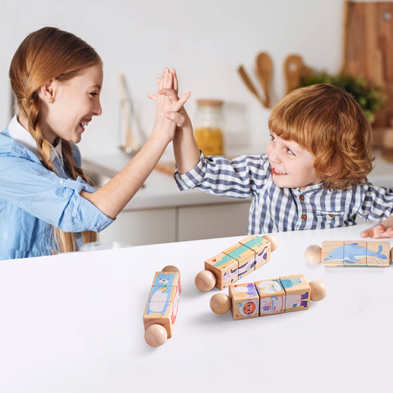 Sonajeros de madera para bebé, juguete giratorio con forma de Animal, bloques a juego, ejercicio para bebé, rompecabezas de coordinación, juguete Montessori, regalo para niños, 1 unidad