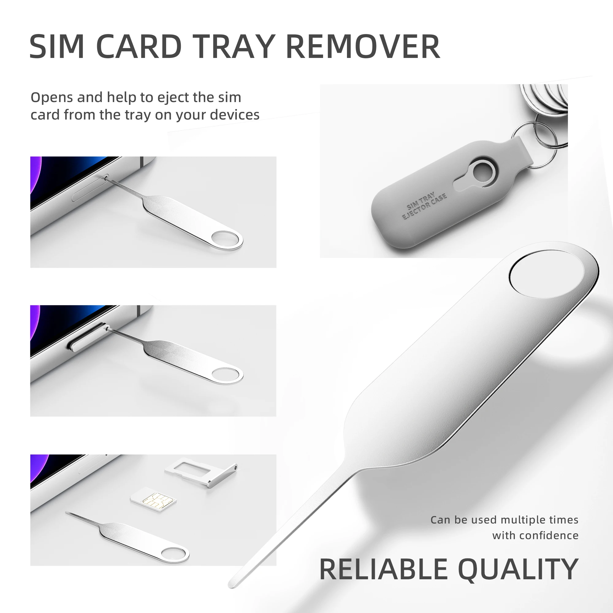 10 Pack SIM Card Tray Eject Pin Removal Tools ,Suitable for All iPhone,Samsung and Other Smart Phones，grey
