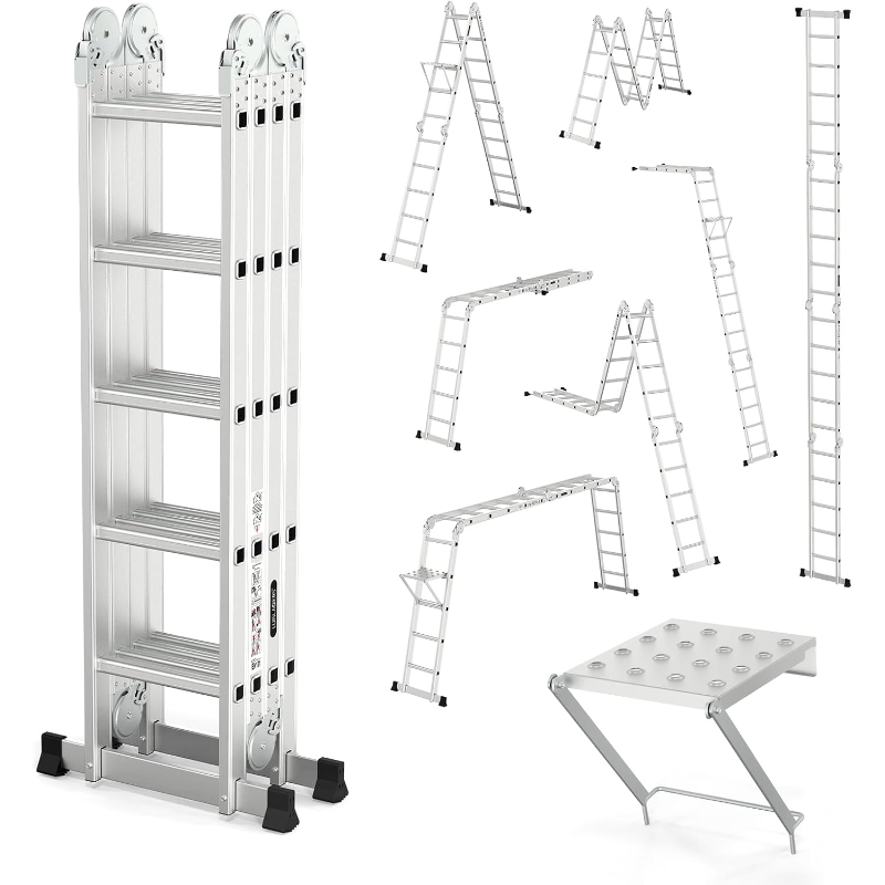 LUISLADDERS 18.5FT Folding Ladder Multi-Purpose Aluminium Extension 7 in 1 Step Heavy Duty Combination EN 131 Standard