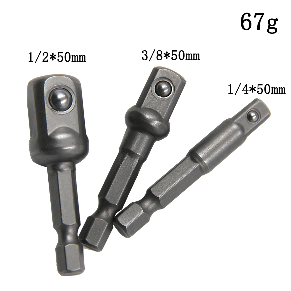3PC natural hexagonal handle extension rod 50mm adapter 1/2 screwdriver 3/8 square head 1/4 socket power tool accessories