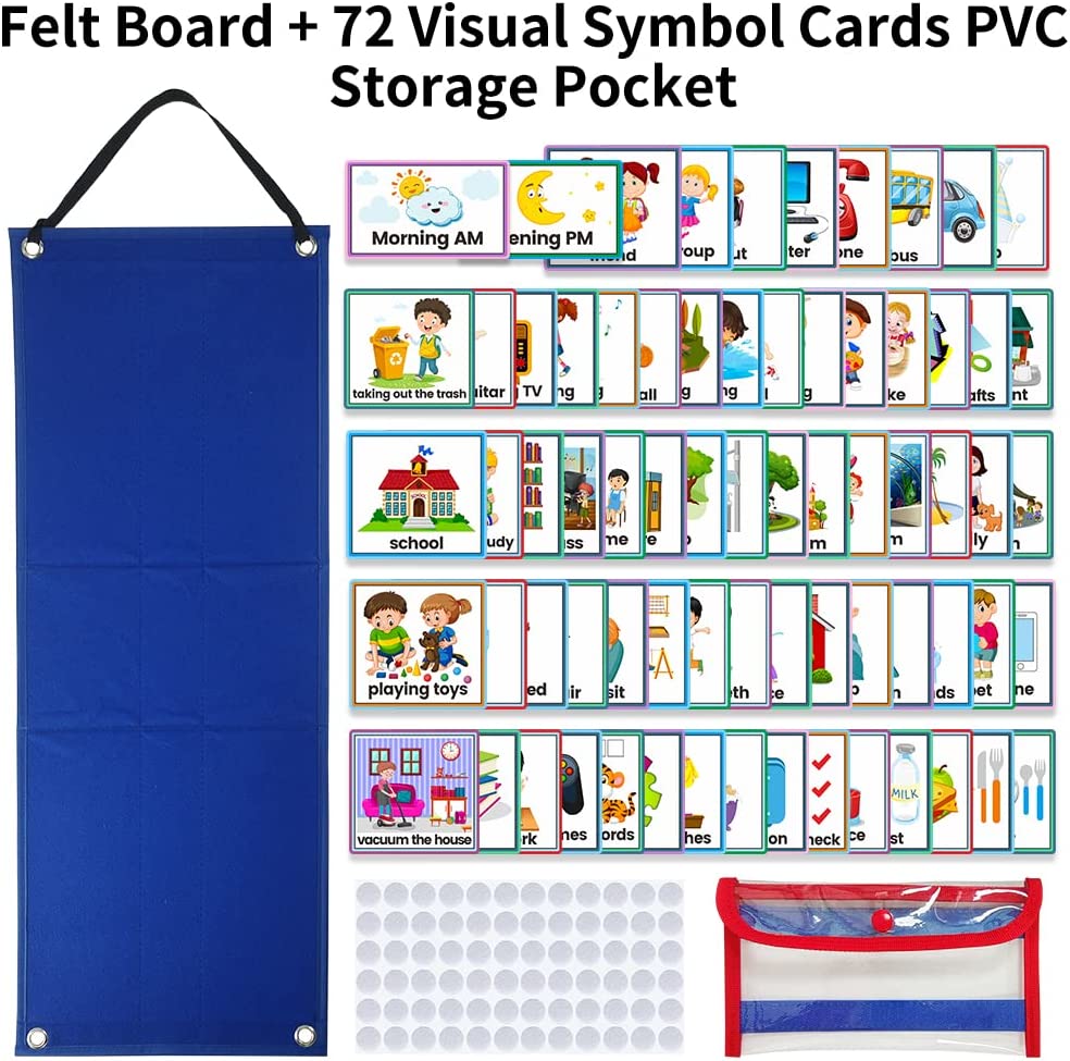 Tableau visuel du calendrier quotidien pour enfants, 70 cartes, avec tableau de poche pour autisme, matériaux, jouet éducatif d'apprentissage Montessori