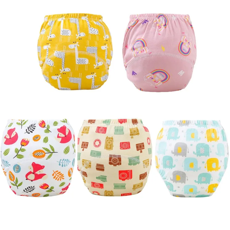 Fraldas reutilizáveis e laváveis para bebês, calças ecológicas para treinamento de penico, fraldas de pano de limpeza de algodão à prova d'água, roupa íntima para bebês