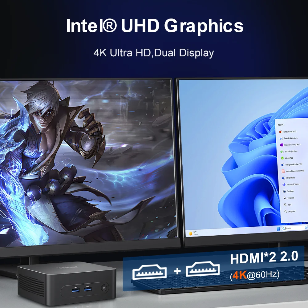 Ninkear N10 Mini-PC Intel N100 4 Kerne max. 3,4 GHz 16 GB 512 GB SSD 2*HDMI 2.0 Dual Display 2,4/5 GHz WiFi Bluetooth 5.0
