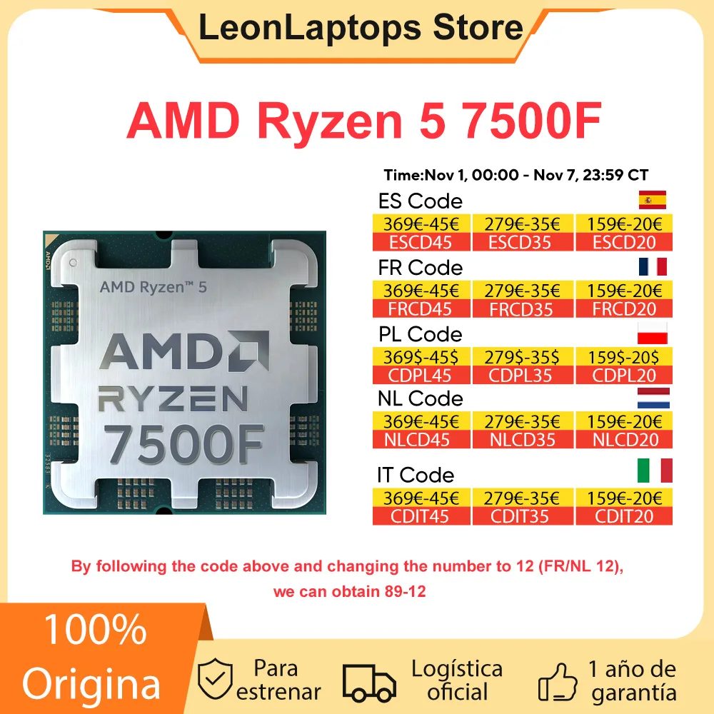 AMD-Processeur Ryzen 5 7500F, CPU R5 7500F, jusqu'à 5.0 GHz, 6 cœurs, 12 fils, 32 Mo, cache de jeu, prise AM5 DDR5, 5200MHz, ordinateur de bureau, joueur