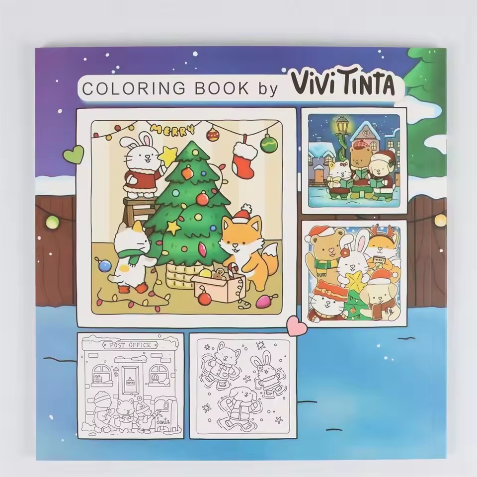Christmas Coloring Book for Adults Teens - Hygge Winter Scenes Cute Animals Gift Art Therapy