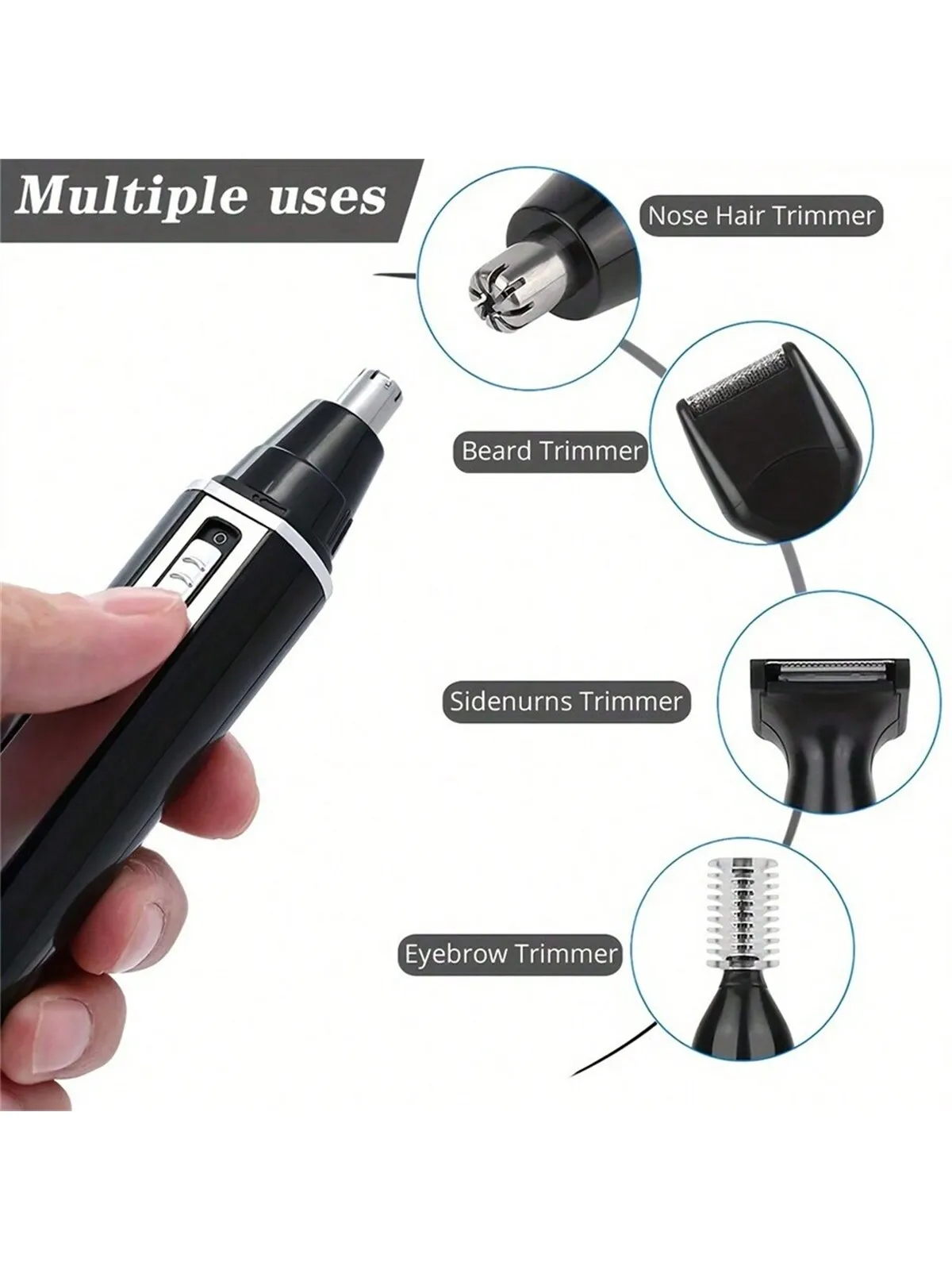 4 In 1 เครื่องโกนหนวดไฟฟ้ามีดโกนสําหรับผู้ชายกันน้ําเครื่องกําจัดขนจมูกกําจัดขนบิกินี่คิ้วเครา Sideburn หนวด Trimmer