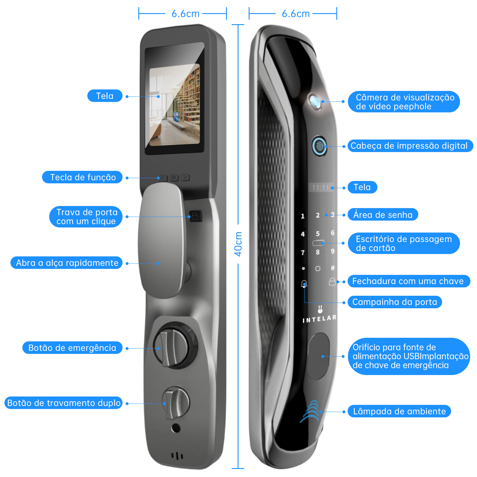 Intelar X2 Tuya Fechadura eletrônica digital Wifi para portas inteligentes com câmera biométrica Impressão digital Cartão inteligente Senha Chave de desbloqueio