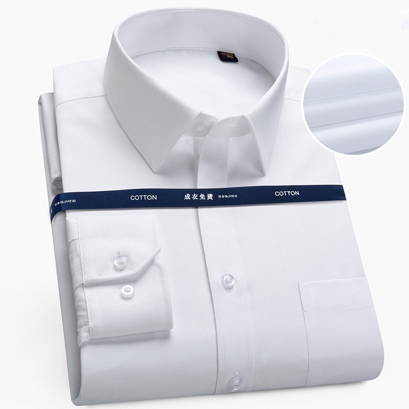 Kwaliteit 100% Katoen Mannen Jurk Lange Mouw Effen Mannelijke Plus Size Regular Fit Business Social Office Shirt Wit Blauw S-8XL