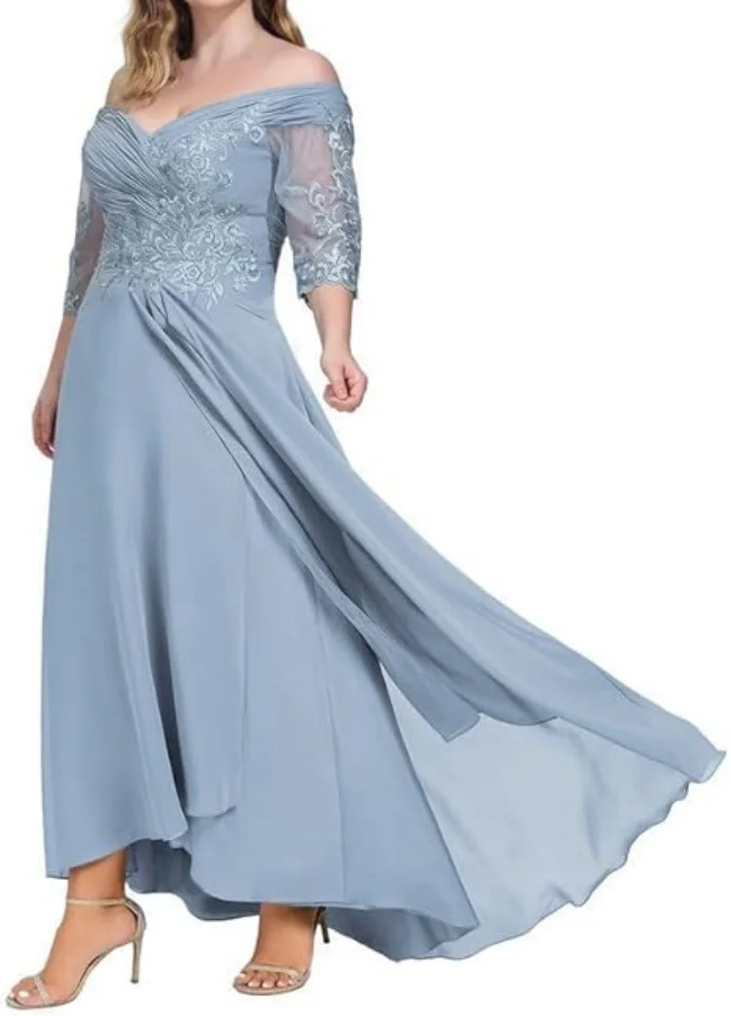 Robes de mère de la mariée pour mariage, robes longues en mousseline de soie, col en V, soirée formelle, lacets dans le dos