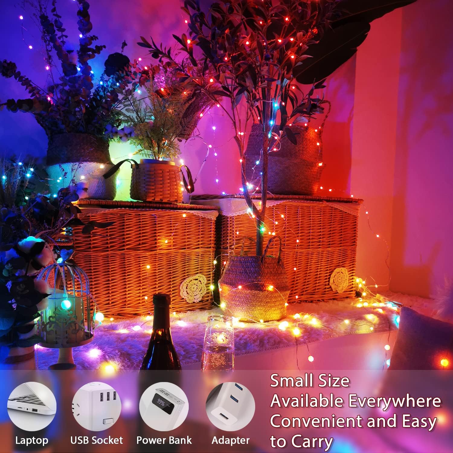 Bluetooth USB LED String Licht RGBIC Runde Girlande Licht Smart Farbwechsel Garten Lichter String Für Home Festival Decor